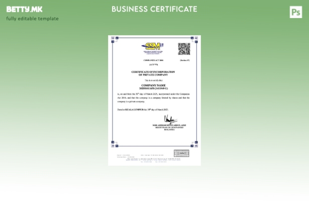 модерен стил Малезија сертификат за основање на приватна компанија Word и PDF ша